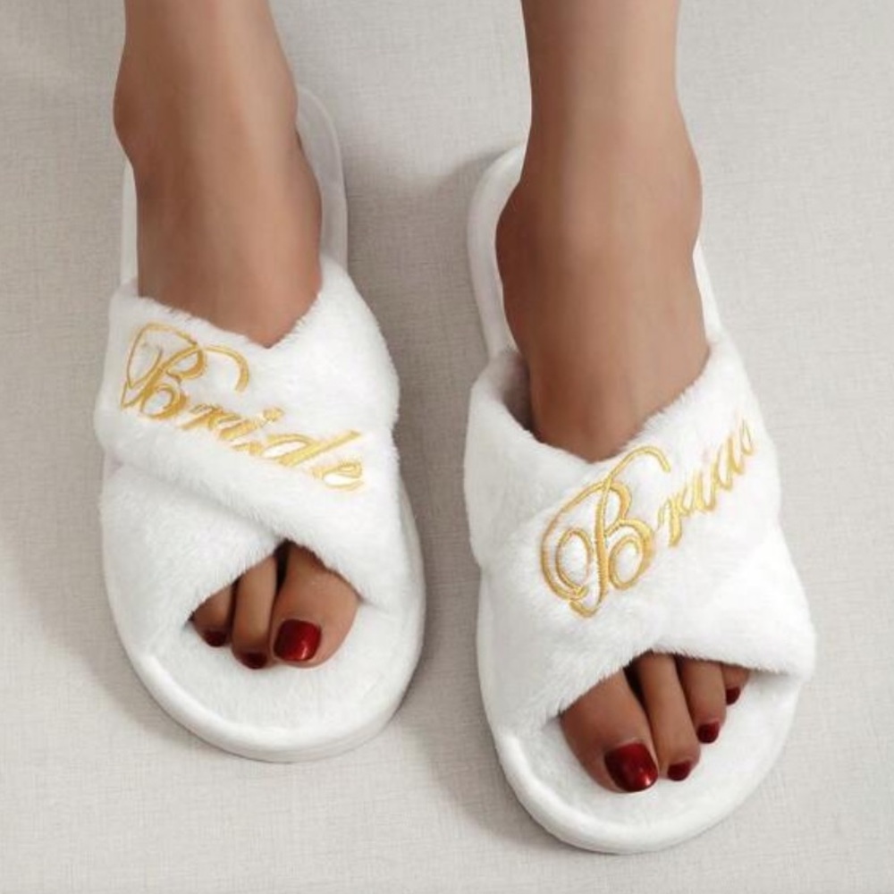 White and Gold Bridal Slippers